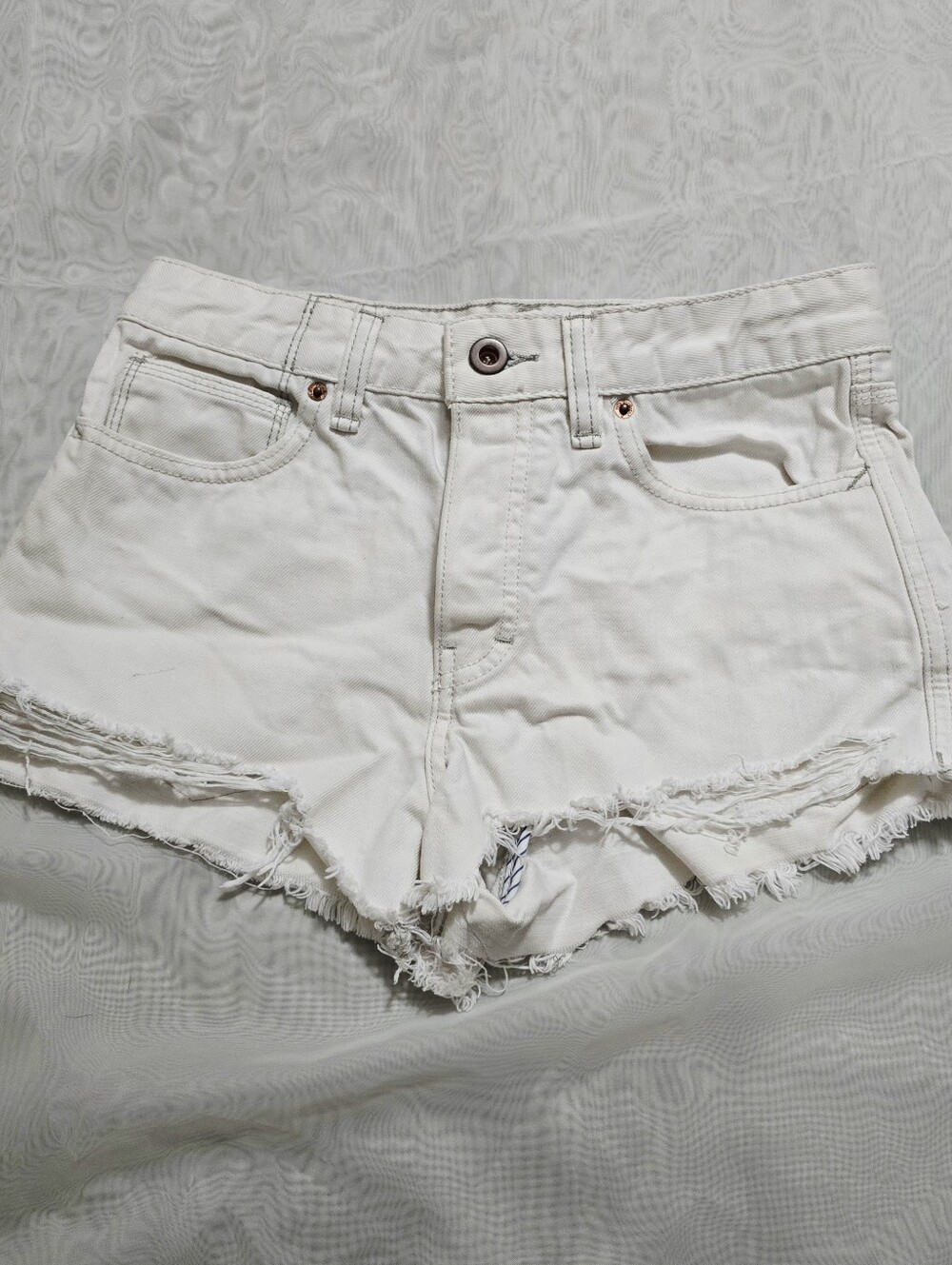 Free People Mid Rise White Denim Cut Off Jean Shorts